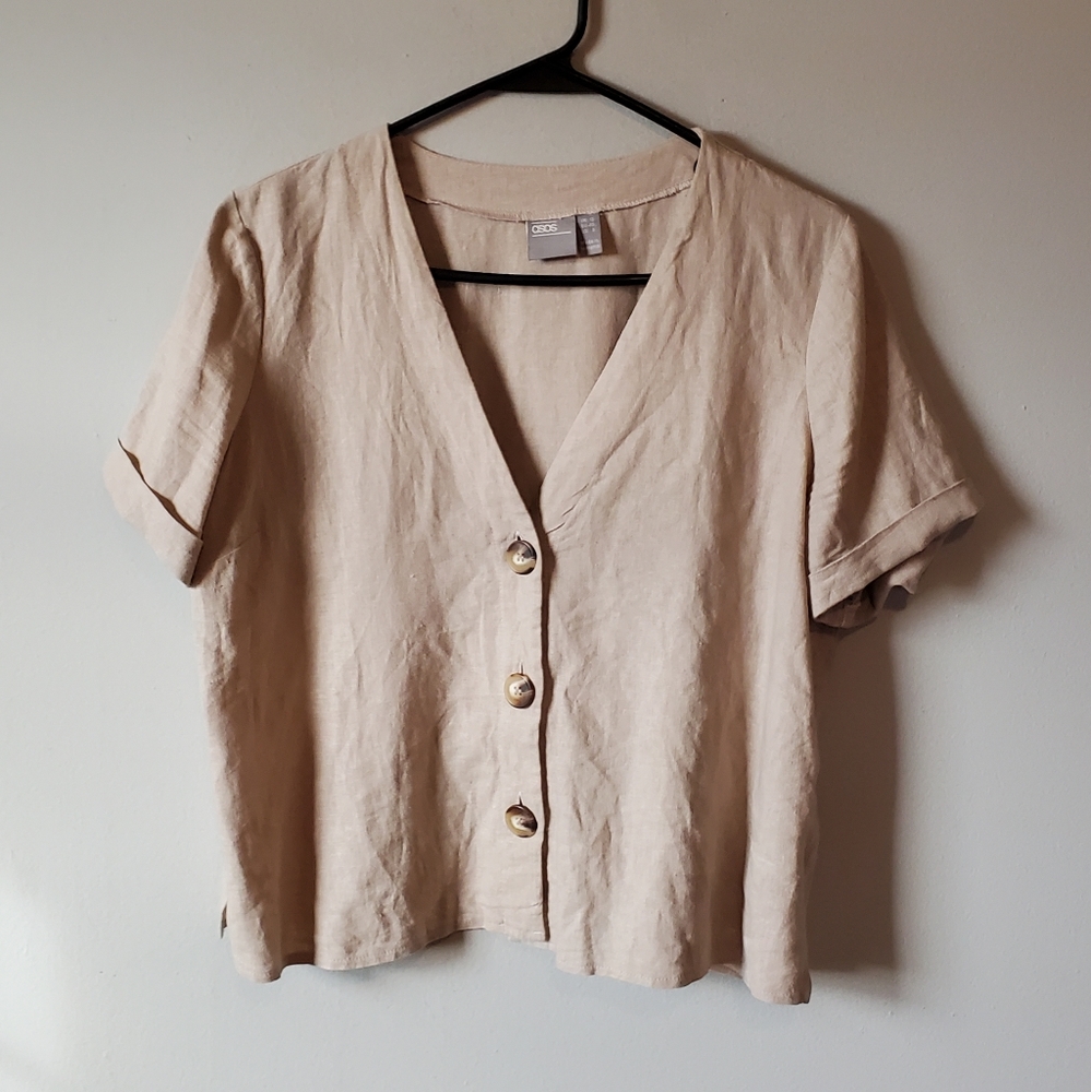 ASOS Linen Blend Slightly Cropped Button Down Top